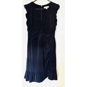 Michael Kors Women's Black Ruffle Sleeveless Ruched Stretchy Dress‎ L NWOT Lined